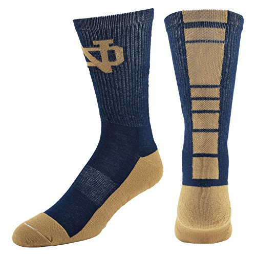 NCAA Notre Dame Men's Made in the USA Polytek Champ Performance Crew Socks with Wicking Material and Extra Cushion