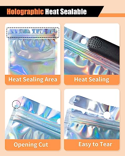 Holographic Packaging Bags 300 PCS (Outer Size 3.54x5.31 Inch/Inner Size 3x4 Inch) Resealable Bags for Food Storage Small Business - Thumbnail 4