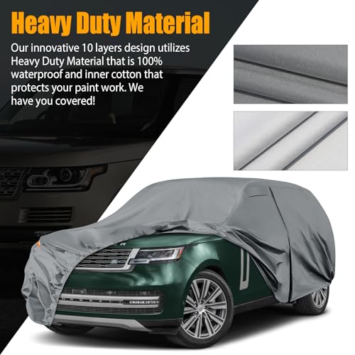 Image of Waterproof Premium Car Covers Replace for 2014-2025 Land Rover Range Rover LWB, 10 Layers Heavy Duty All Weather Car Cover with Zipper Door, Windproof Bands for Snow Rain Dust Protection