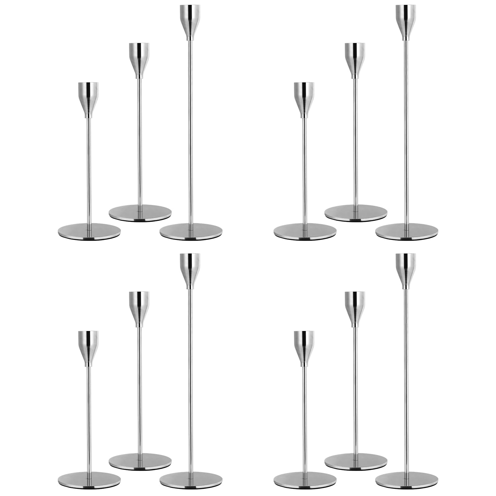 Set of 12 Silver Candlestick Holders, Candle Holder for Taper Candle Fits 3/4 inch Thick Candle&Led Candles, Retro Metal Candlesticks for Candlelight Dinner Wedding Banquet Decoration