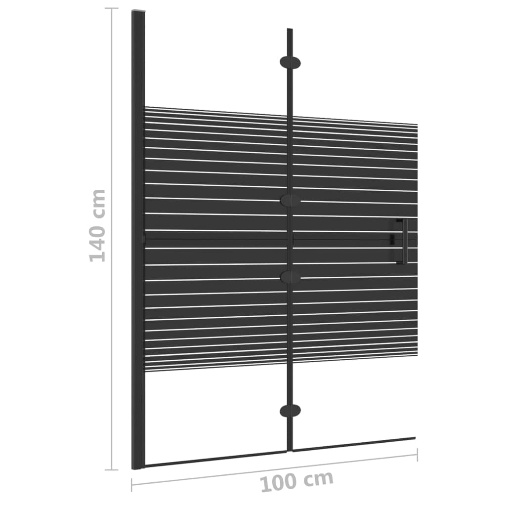 Parete doccia pieghevole, 100 x 140 cm, vetro di sicurezza ESG, con strisce nere, per bagno