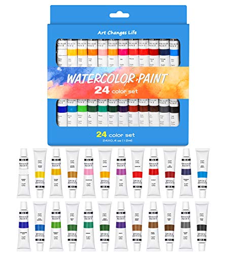 Juego de pintura de acuarela, calidad de artista profesional, 24 tubos de aluminio, los mejores colores para pintar lienzo, madera, arcilla, tela, arte de u�as y cer�mica, pigmentos ricos