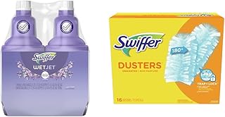 Swiffer WetJet Multi-Purpose Floor Cleaner Solution with Febreze Refill & 180 Dusters Refills For Multi Surface Cleaning, Disposable, Unscented, 16 Count