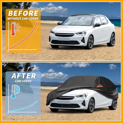 Image of All-Weather Waterproof Car Cover - UV-Resistant Outdoor Full Exterior Protection for Vauxhall Corsa 1993-2023 190T-PU Black with Right Side Zipper