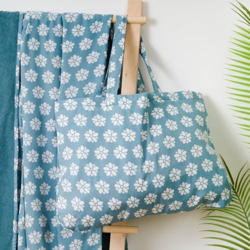 TRAMAS+ Set Toalla Pareo y Bolso a Juego, Toalla de Playa, Bolso con Estampado, Ideal para Verano, Playa, Piscina y Vacaciones - Albena Agua Marina