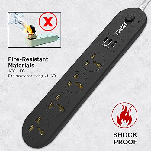 Image of ADDMAX Extension Board 10A 220V with 4 Sockets & 2 USB Ports | 3 Meter Long Cord | Multi Plug Extension Cord with USB Charging Port for Home & Office | Fire Flame Proof - Black