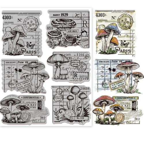 Globleland DIY-WH0251-021-US19 Vintage Mushroom Background Cling Rubber Stamp 7.09X8.66Inch Mushroom Planner Eva Rubber Stamps Embossing Stamp Seal cover