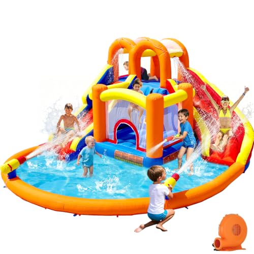 Aufblasbarer Wasserpark mit Doppelrutsche und Sprühgeräten