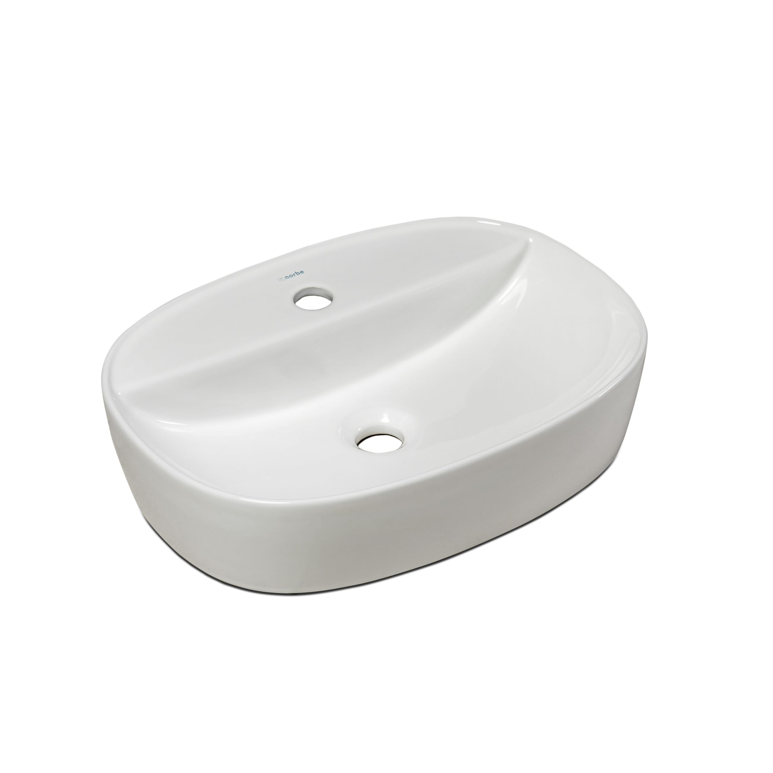 NORBE | Lavabo da appoggio in Ceramica | Lavandino in appoggio | Lavandino Ovale | Finitura Bianco Lucido | (Bianco, 50 Cm)