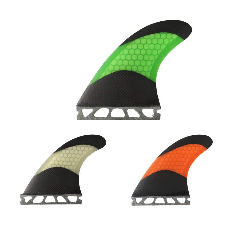 UPSURF Tri Single Tab Fins L Size G7 Surfboard 3 fins Carbon+Fiberglass+Honeycomb Surfboard fin(Orange/Green/White)