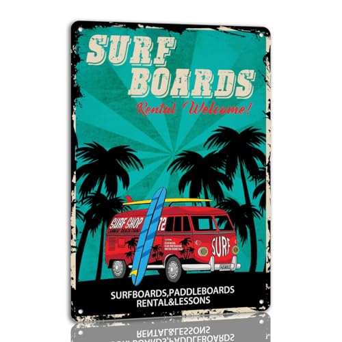 Generic Surf Boards Rental Welcome Tin Sign Vintage Surf Boards Rental Metal Signs Funny Wall Decor Plaque For Beach Bar Bathroom Pool Deck Porch Patio Outdoor Decoration 8x12 Inch
