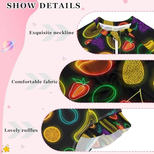 ALAZA Funny Fruit Cherry Lemon Neon Girls One Piece Swimsuit Long Sleeve Rash Guard Swimsuits UV 50+ Swimwear Zipper4