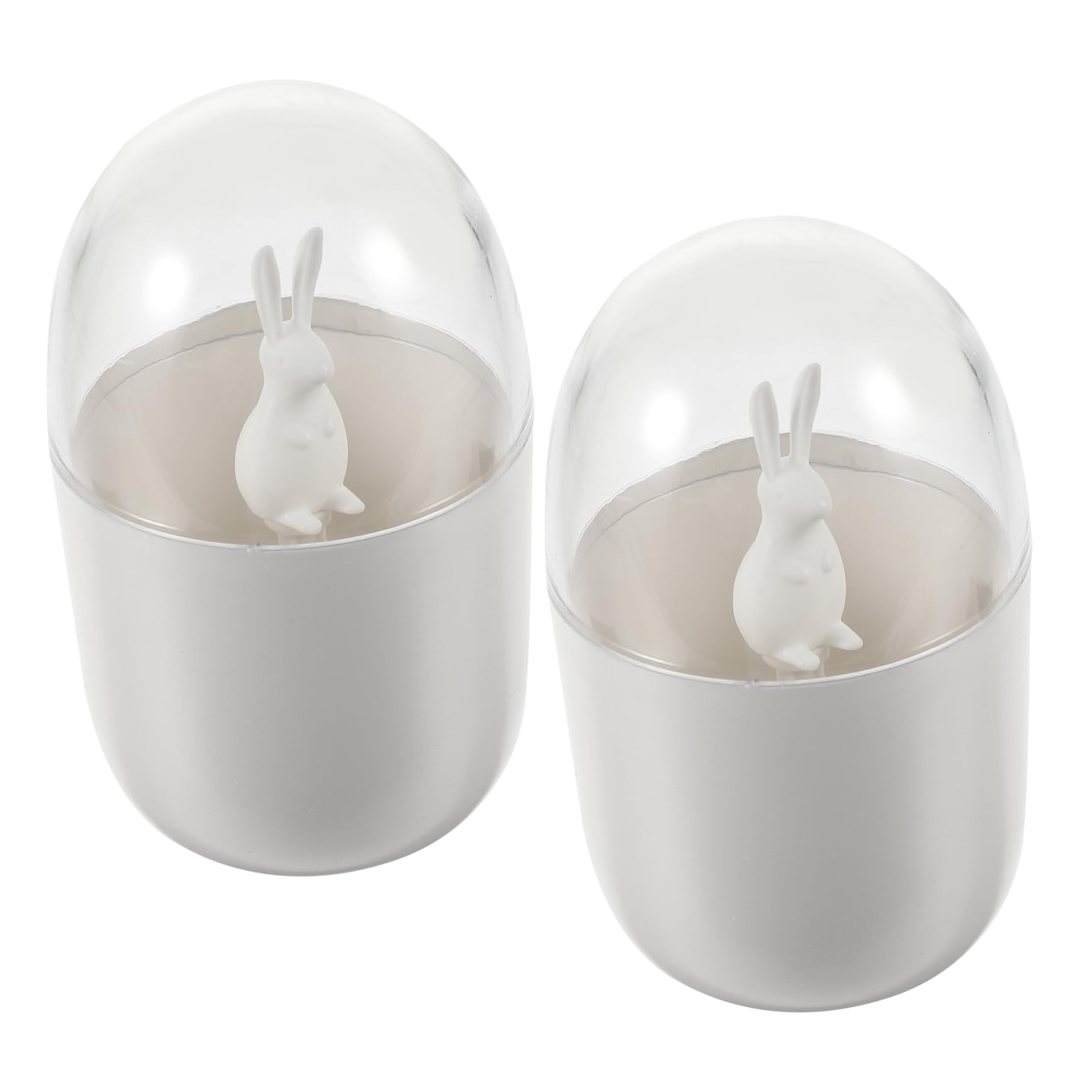 CAXUSD 2pcs Bunny Toothpick Holder Lidded Cotton Swabs Dispenser Cute Storage Pots for Home Hotel Smooth Finish Compact Design Organize Your Desktop