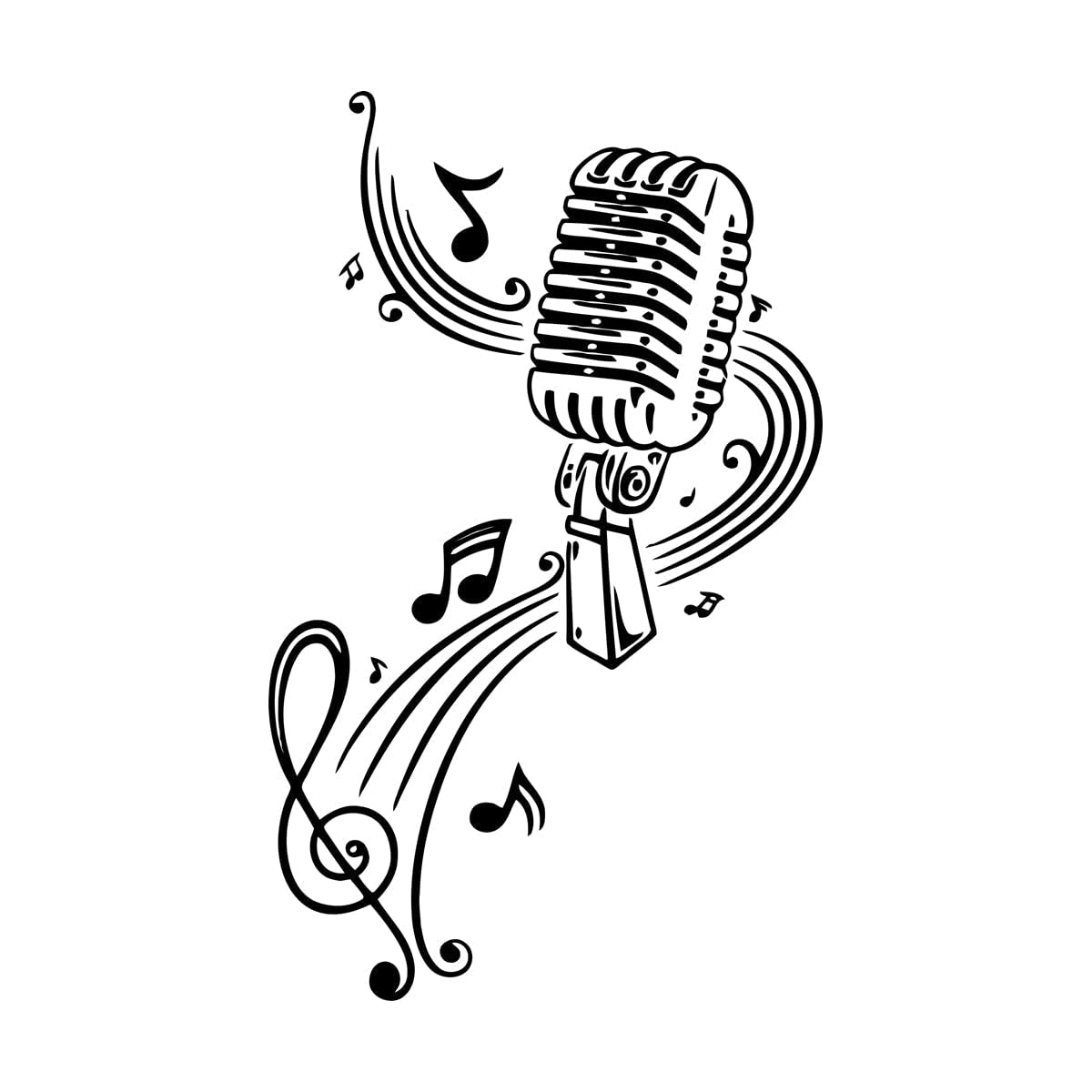 Lzhouting Wall Stickers 2536 Karaoke Microphone Wall Art Decal Music Notes Pattern Vinyl Wall Sticker Microphone Removable Wall Posters Mural Vinyl Small - 26X42cm