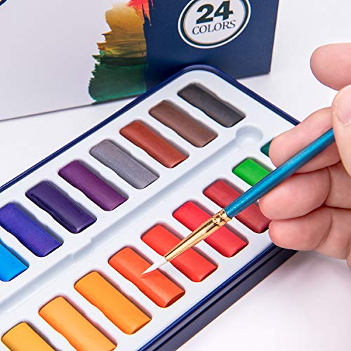 Bianyo Watercolor Paint Set with 24 Colors Watercolor Paper Brush Gift Travel Case Watercolor Set for Students Artists Kids Fun Arts Craft Projects - Thumbnail 3
