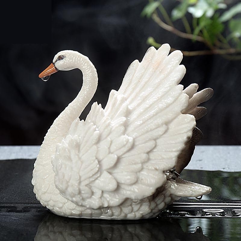 置物 茶玩 色の変わる白鳥 ブラック・スワン ペア