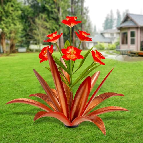 Image of TOMBABY Huge Metal Agave Plants Outdoor Decoration Outdoor Garden Decorated with Flowers Mexican Yard Art Plant Garden Gift (1 Big red)