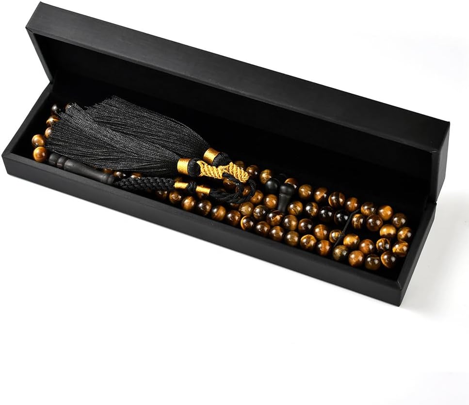 Tasbih Prayer Beads 99 Tiger Eye Stone 08 mm, Muslim Prayer Beads, Rosary, Masbaha Finger Counter, Zikr, Dhikr, Subha, Chapelet, Sibha, Islamic Misbaha, Handmade Tasbeeh