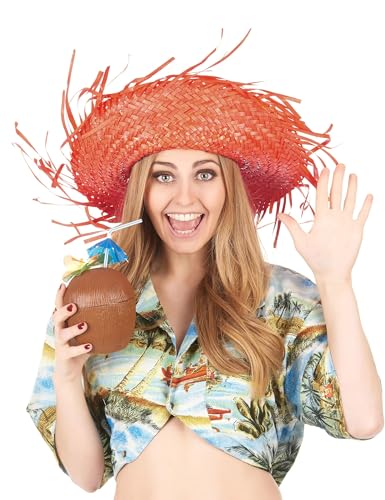 DEGUISE TOI - Chapeau Hawaï orange adulte - Chapeau - Taille Unique - Orange - Accessoires pour déguisement - Paille - - Carnaval
