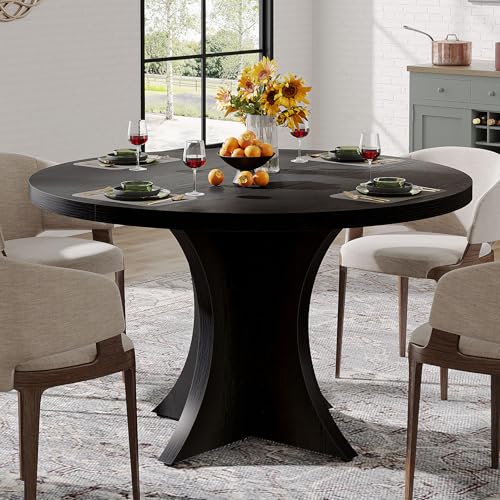 Tribesigns Round Dining Table for 4-6, 47.24-Inch Farmhouse Kitchen Table, Wood Dining Table with...