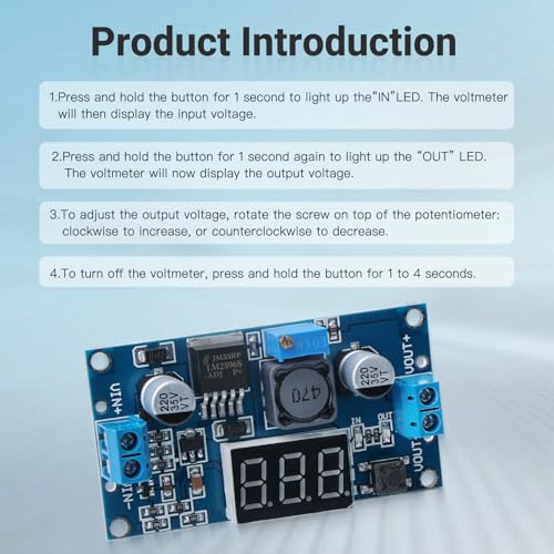 Módulo reductor ajustable DC-DC LM2596 azul, fuente de alimentación con pantalla LED 4
