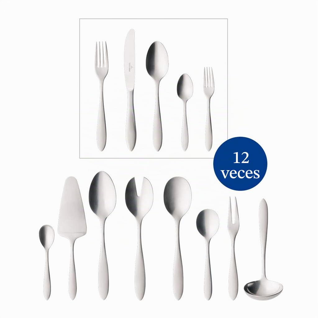 Villeroy & Boch - Set de cubertería Arthur para 12 personas, 68 piezas | Set de cubertería para fiestas grandes, acero inoxidable 18/10, plateado, apto para lavavajillas, 44 x 29 x 9 cm