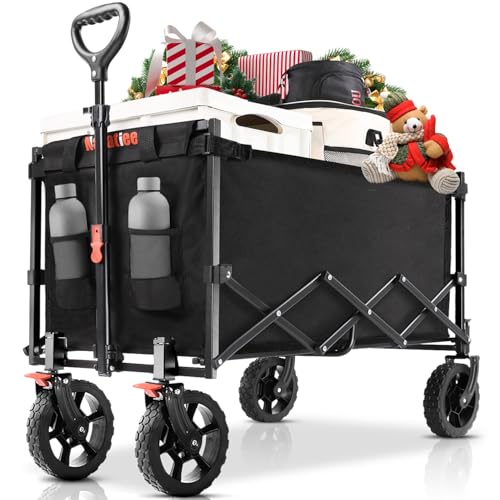 Image of Navatiee 140L Wagon Cart Foldable, Large Capacity Collapsible Wagon with Smallest Folding Design, Utility Grocery Cart for Camping Shopping Sports, Black
