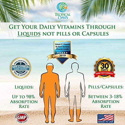 Tropical Oasis Liquid Calcium Magnesium - Natural Formula w/Support for Strong Bones - Liquid Vitamins w/Calcium, Magnesium & Vitamin D - up to 96% Absorption by The Body. - 16oz, 32 Ser,Clear