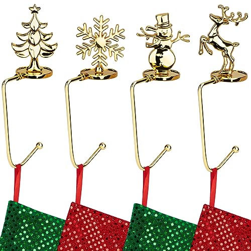 DODAMOUR Paquete de 4 soportes para calcetines de Navidad con gancho, colgador antideslizante ajustable para calcetines de Navidad, decoración de Navidad de metal para chimenea, estante de mesa