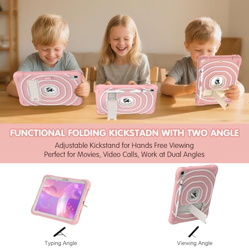 SIBEITU Kids Case for iPad (A16) 11th Generation 11-inch 2025/ 10th Gen 10.9-inch 2022, Shockproof Rugged Hybrid 3-Layer Protective Cover with Kickstand & Pencil Holder for Girls Boys (Pink+White)