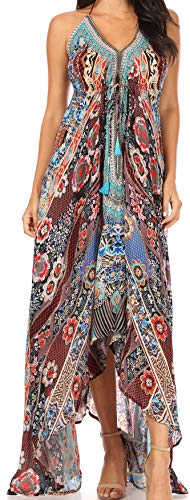 Image of Sakkas Lizi Womens Maxi High-Low Halter Handkerchief Long Dress Beach Party