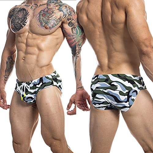 F plus R Men's Low Rise Swimwear Briefs Print Bikini Swimsuit Adjustable Drawstring Removable Pad2