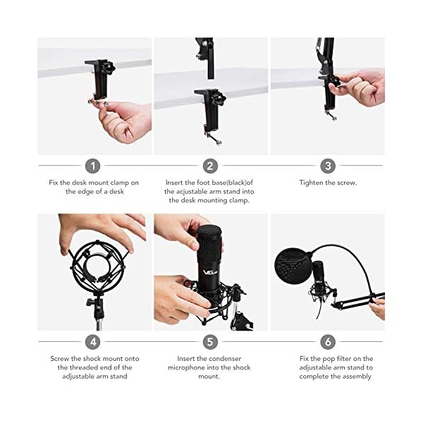 VeGue USB Mikrofon Set 192kHz/24Bit Plug&Play Computer Nierencharakteristik Podcast Kondensatormikrofon mit… – Bild 7