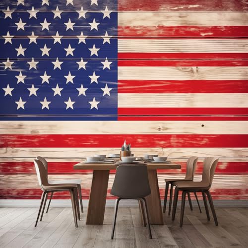 Papier Peint Intissé Haute Résolution Texture Bois et Drapeau Vintage - 5