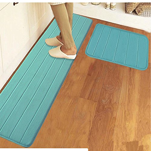 Buy Blue Ustide 2Piece Kitchen Rug Set Blue Memory Foam Rug Stripe