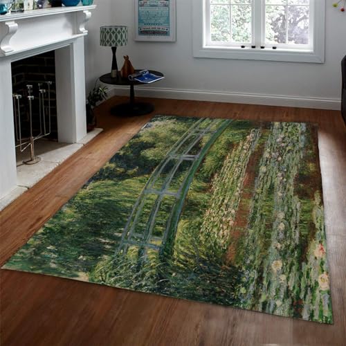 UERWOWELL Alfombras del área del Paisaje Natural Hermoso del Paisaje del Parque Puente japonés sobre la Alfombra del Estanque del nenúfar para la decoración del hogar del Estilo artístico 180x270cm