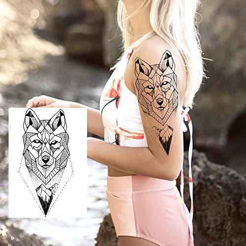 6 Sheets FANRUI 3D Large Realistic Geometric Wolf Temporary Tattoos For Men Women Waterproof Tribal Forest Wolf Fox Coyote Temporary Tatoo Arm Leg Shoulder Armband Custom Fake Tattoo Sticker Paper DIY