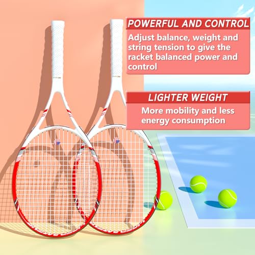 Image of Pro Tennis Racket for Adults, 2 Player 27 inch Speed Tennis Racquet Acceptable for Beginner and Professional with 3 Tennis Balls, 2 Vibration Dampes, 2 Overgrips, Tennis Bag