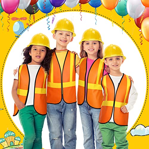 Hillban 48 Pcs Kids Construction Worker Costumes Includes 24 Pcs Construction Vests and Hats for Kids Birthday Party Halloween Worker Costume Cosplay Favor Decoration2