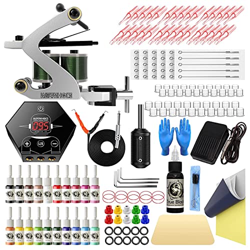 Wormhole Tattoo Kit Complete Tattoo Machine Kit Professional Tattoo Gun Kit 1 Tattoo Gun 1 Tattoo Power Supply 20 Tattoo Ink 30 Tattoo Needles Tattoo Supplies for Tattoo Artists and Beginners TK093