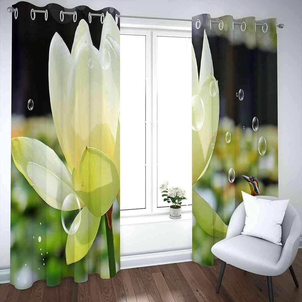 Modern Blackout Curtains with Eyelet 3D Printed Thermal Insulated Window Treatments Small Bird White Flower Living Room Bedroom Window Drapes 2 Panel Set 72" X 108" (2XW55"xL96")