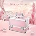 Joligrace Makeup Train Case Cosmetic Box 11.8 Inches Jewelry Organizer Professional 3 Tiers Trays with Mirror and Brush Holder Lockable Key Portable Travel Mermaid Pink