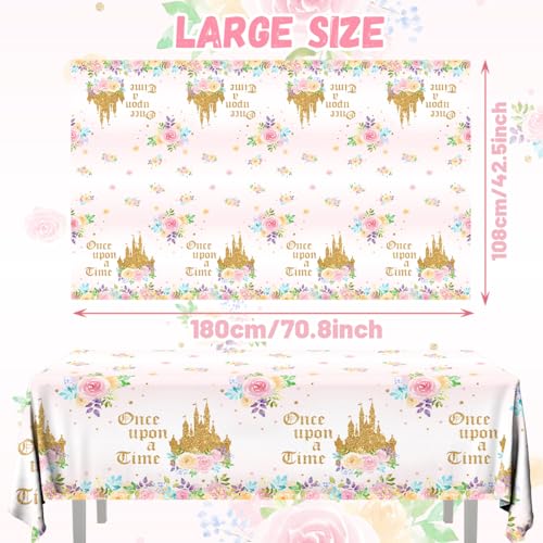 Image of 3PCS Princess Birthday Party Tablecloths Decorations, Once Upon a Time Birthday Decorations Plastic Princess Castle Party Floral Table Cover for Girls Baby Shower
