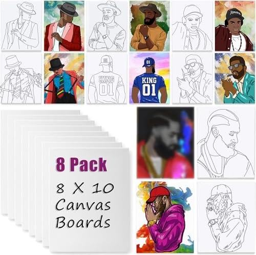8 Pack Pre Drawn Canvas Boards for Painting for Adults, Sip and Paint Party Supplies Canvas Painting Set for Kid, Beginner Favor, Paint by numbers kit for adults(8x10)