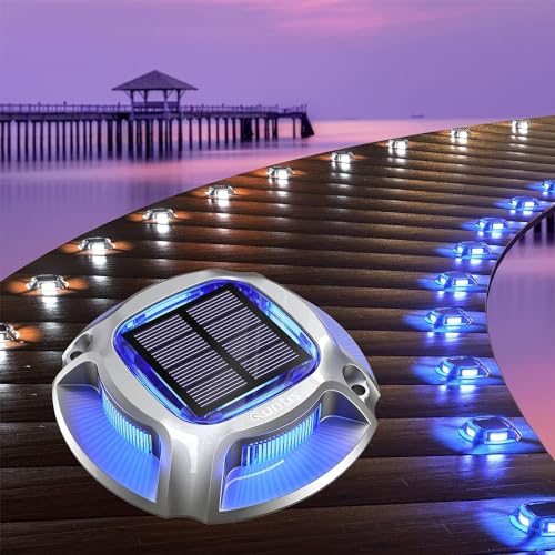 Quntis 8 Pack Lampe Solaire Extérieur Etanche IP68 Blanc/Bleu, Spot Extérieur Solaire Puissante, Lumière Solaire Jardin Auto Éclairage, Balise Solaire Sol...