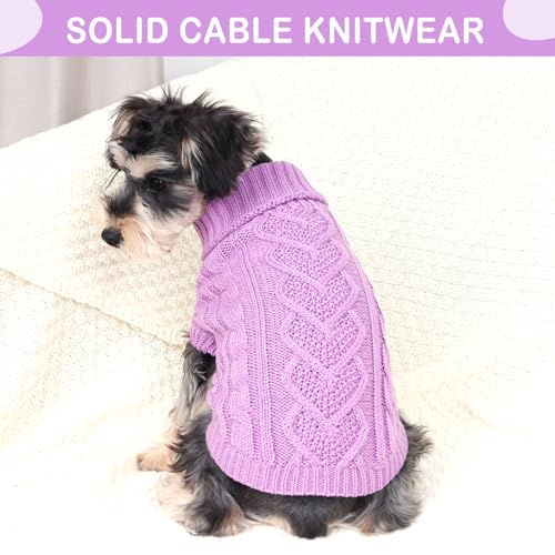 Image of Dog Sweaters for Small Dogs Fall Small Dog Sweater Winter Dog Clothes Turtleneck Knitted Cute Doggy Pullover Knitwear Warm Doggie Coat Puppy Cat Sweater Female (Purple,Medium)