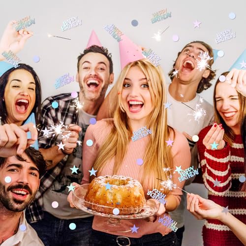 Larrel Happy Birthday Konfetti, 15g Silber Happy Birthday Konfetti Geburtstag Glitzernde Tischdeko Glitzer Geburtstagsdeko Streudeko Geburtstag Geburtstagskonfetti für Junge und Mädchen
