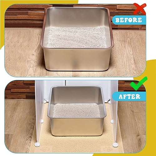 Pinkunn 2 Set Stainless Steel Cats Litter Box Large Metal Litter Box with 2 Cat Litter Scoop, 12 Litter Splash Shield and 2 Cat Litter Mat, Never Absorbs Odor (Cream White, 23.6 x 15.7 x 5.9 Inch)