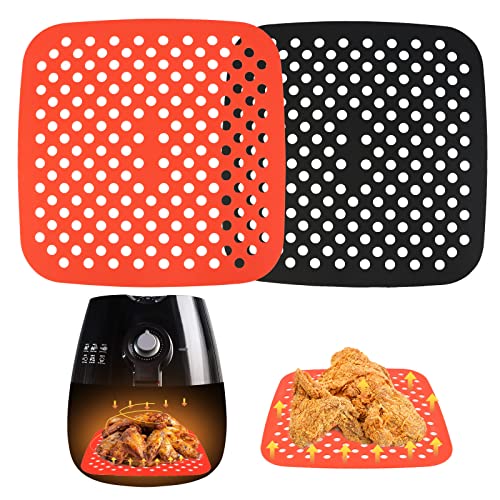 2 Pezzi Tappetini per Friggitrice ad Aria, Quadrati per Friggitrice ad Aria Tappetini in Silicone per Friggitrice ad Aria Riutilizzabile Antiaderente Tappetino (21.5cm)