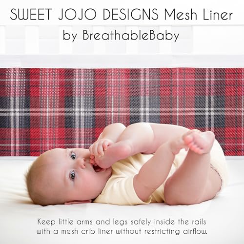Image of Sweet Jojo Designs + BreathableBaby 2-Piece Breathable Mesh Crib Liner Set (Red Plaid) for Boys, Baby, Infants /Newborn Nursery (Classic, Traditional, Pattern for the Woodland, Rustic Patch Collection)